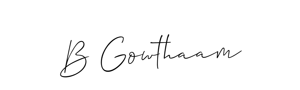 The best way (Allison_Script) to make a short signature is to pick only two or three words in your name. The name B Gowthaam include a total of six letters. For converting this name. B Gowthaam signature style 2 images and pictures png