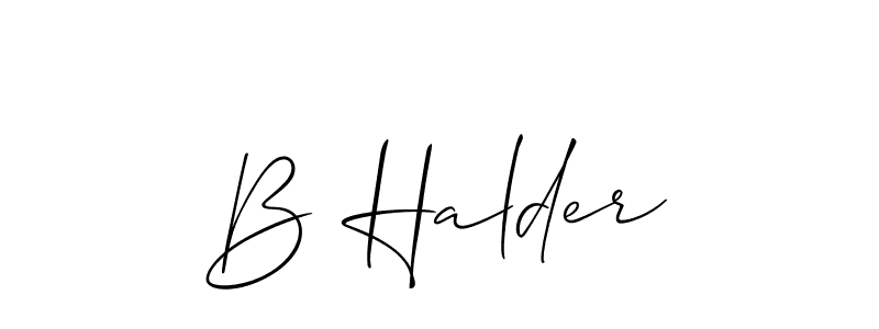 The best way (Allison_Script) to make a short signature is to pick only two or three words in your name. The name B Halder include a total of six letters. For converting this name. B Halder signature style 2 images and pictures png