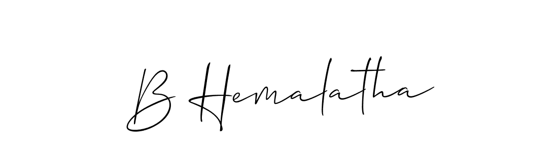 The best way (Allison_Script) to make a short signature is to pick only two or three words in your name. The name B Hemalatha include a total of six letters. For converting this name. B Hemalatha signature style 2 images and pictures png