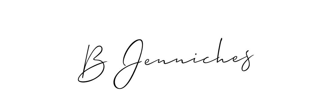 The best way (Allison_Script) to make a short signature is to pick only two or three words in your name. The name B Jenniches include a total of six letters. For converting this name. B Jenniches signature style 2 images and pictures png