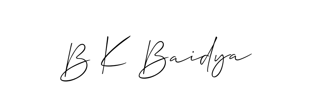 Make a short B K Baidya signature style. Manage your documents anywhere anytime using Allison_Script. Create and add eSignatures, submit forms, share and send files easily. B K Baidya signature style 2 images and pictures png