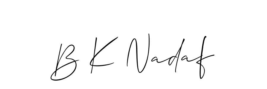You should practise on your own different ways (Allison_Script) to write your name (B K Nadaf) in signature. don't let someone else do it for you. B K Nadaf signature style 2 images and pictures png