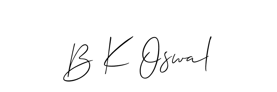 The best way (Allison_Script) to make a short signature is to pick only two or three words in your name. The name B K Oswal include a total of six letters. For converting this name. B K Oswal signature style 2 images and pictures png