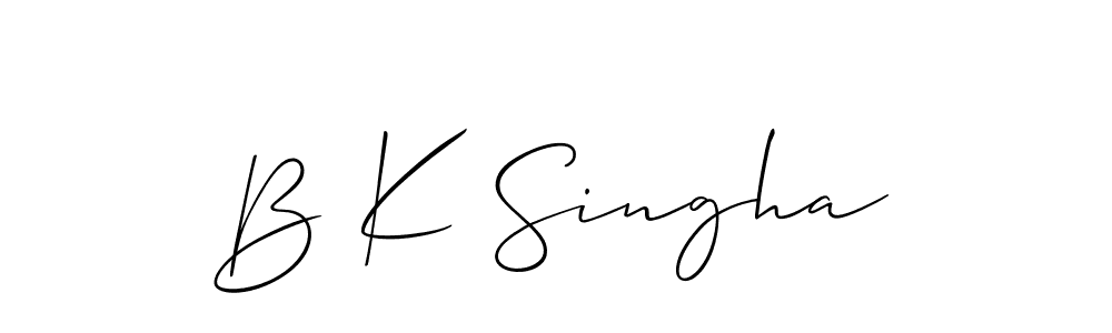 The best way (Allison_Script) to make a short signature is to pick only two or three words in your name. The name B K Singha include a total of six letters. For converting this name. B K Singha signature style 2 images and pictures png