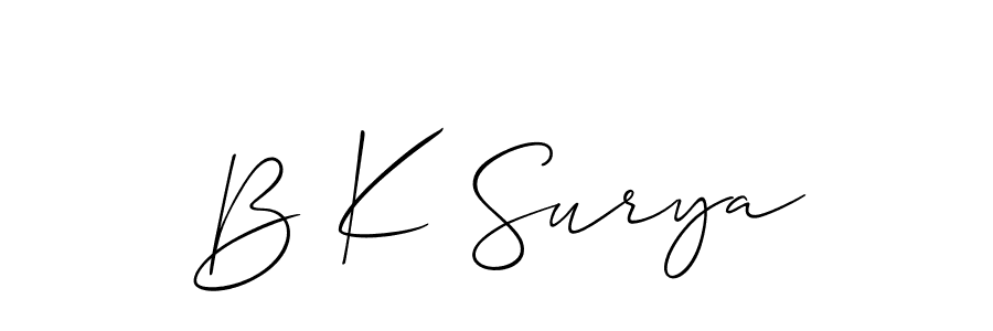 You should practise on your own different ways (Allison_Script) to write your name (B K Surya) in signature. don't let someone else do it for you. B K Surya signature style 2 images and pictures png