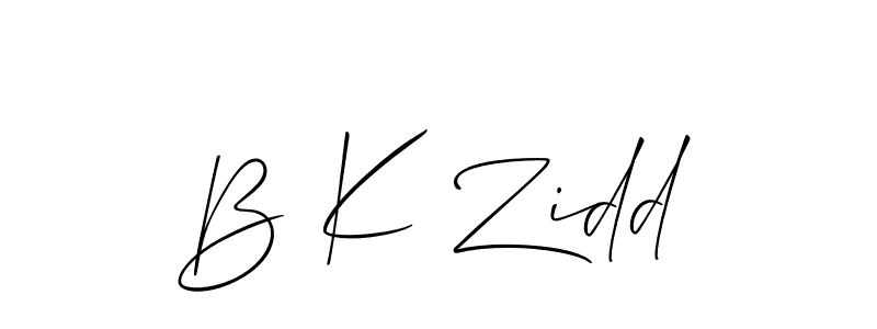 The best way (Allison_Script) to make a short signature is to pick only two or three words in your name. The name B K Zidd include a total of six letters. For converting this name. B K Zidd signature style 2 images and pictures png