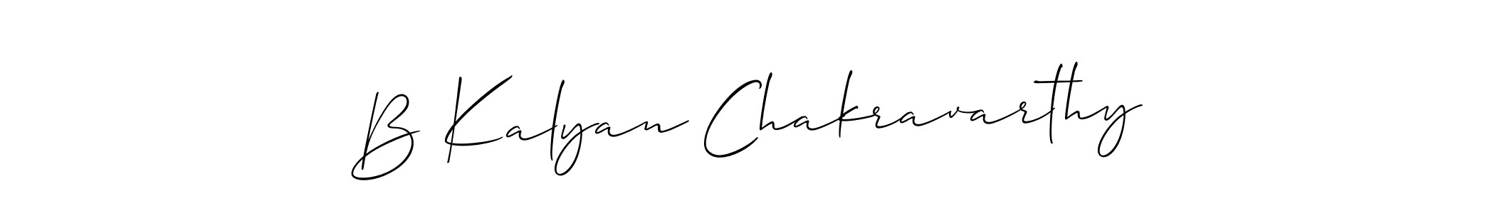 Use a signature maker to create a handwritten signature online. With this signature software, you can design (Allison_Script) your own signature for name B Kalyan Chakravarthy. B Kalyan Chakravarthy signature style 2 images and pictures png