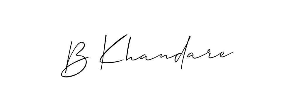 The best way (Allison_Script) to make a short signature is to pick only two or three words in your name. The name B Khandare include a total of six letters. For converting this name. B Khandare signature style 2 images and pictures png