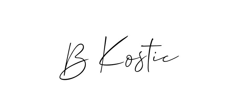 Use a signature maker to create a handwritten signature online. With this signature software, you can design (Allison_Script) your own signature for name B Kostic. B Kostic signature style 2 images and pictures png