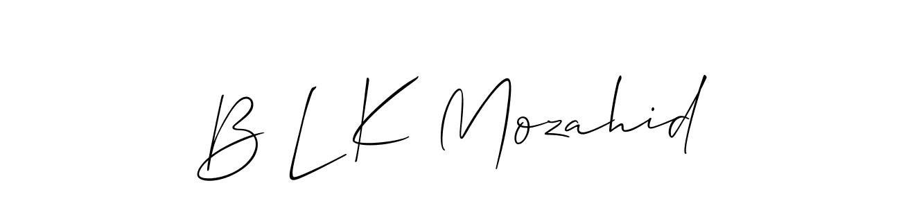 How to make B L K Mozahid name signature. Use Allison_Script style for creating short signs online. This is the latest handwritten sign. B L K Mozahid signature style 2 images and pictures png