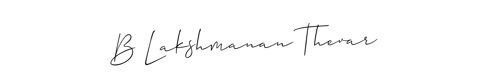 Use a signature maker to create a handwritten signature online. With this signature software, you can design (Allison_Script) your own signature for name B Lakshmanan Thevar. B Lakshmanan Thevar signature style 2 images and pictures png