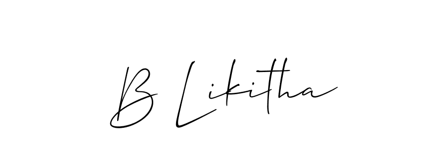 You can use this online signature creator to create a handwritten signature for the name B Likitha. This is the best online autograph maker. B Likitha signature style 2 images and pictures png