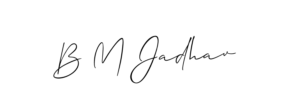 The best way (Allison_Script) to make a short signature is to pick only two or three words in your name. The name B M Jadhav include a total of six letters. For converting this name. B M Jadhav signature style 2 images and pictures png