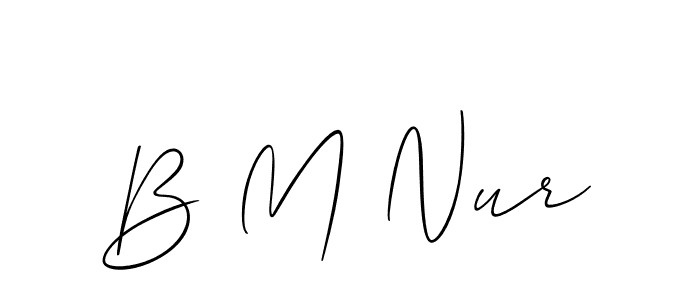 Also You can easily find your signature by using the search form. We will create B M Nur name handwritten signature images for you free of cost using Allison_Script sign style. B M Nur signature style 2 images and pictures png