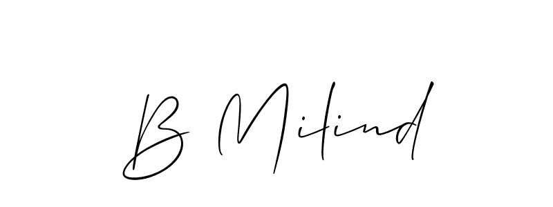 The best way (Allison_Script) to make a short signature is to pick only two or three words in your name. The name B Milind include a total of six letters. For converting this name. B Milind signature style 2 images and pictures png