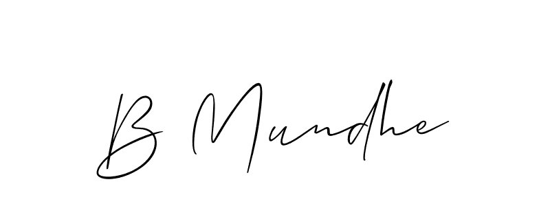 The best way (Allison_Script) to make a short signature is to pick only two or three words in your name. The name B Mundhe include a total of six letters. For converting this name. B Mundhe signature style 2 images and pictures png