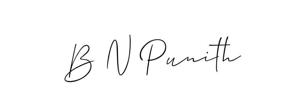 The best way (Allison_Script) to make a short signature is to pick only two or three words in your name. The name B N Punith include a total of six letters. For converting this name. B N Punith signature style 2 images and pictures png