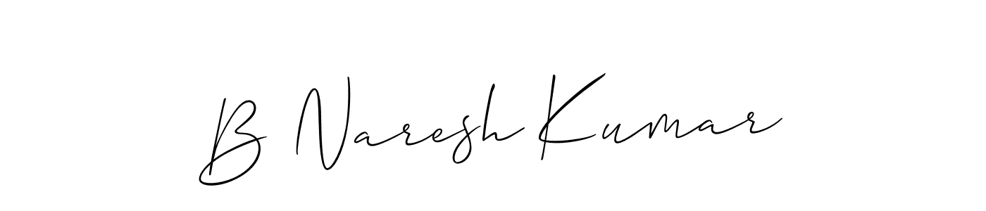 The best way (Allison_Script) to make a short signature is to pick only two or three words in your name. The name B Naresh Kumar include a total of six letters. For converting this name. B Naresh Kumar signature style 2 images and pictures png