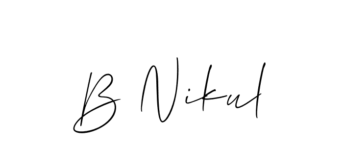 You should practise on your own different ways (Allison_Script) to write your name (B Nikul) in signature. don't let someone else do it for you. B Nikul signature style 2 images and pictures png