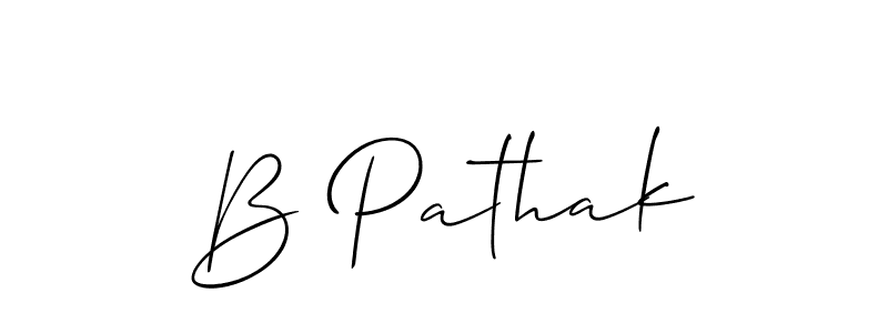 The best way (Allison_Script) to make a short signature is to pick only two or three words in your name. The name B Pathak include a total of six letters. For converting this name. B Pathak signature style 2 images and pictures png