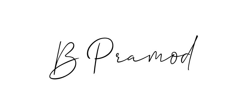 The best way (Allison_Script) to make a short signature is to pick only two or three words in your name. The name B Pramod include a total of six letters. For converting this name. B Pramod signature style 2 images and pictures png