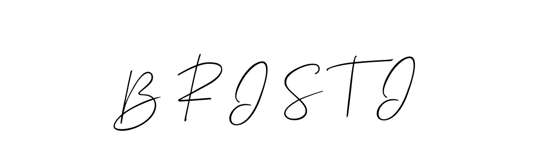 The best way (Allison_Script) to make a short signature is to pick only two or three words in your name. The name B R I S T I include a total of six letters. For converting this name. B R I S T I signature style 2 images and pictures png