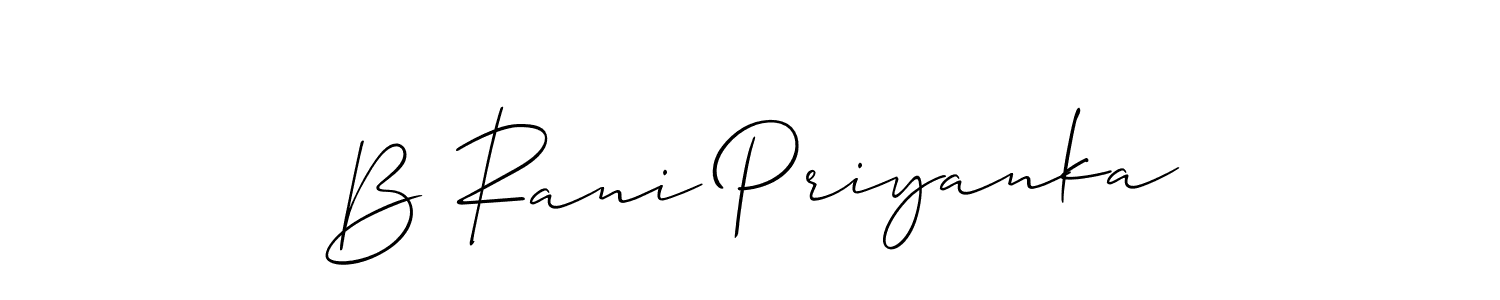 The best way (Allison_Script) to make a short signature is to pick only two or three words in your name. The name B Rani Priyanka include a total of six letters. For converting this name. B Rani Priyanka signature style 2 images and pictures png