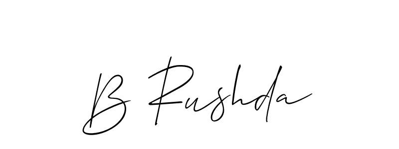 Make a short B Rushda signature style. Manage your documents anywhere anytime using Allison_Script. Create and add eSignatures, submit forms, share and send files easily. B Rushda signature style 2 images and pictures png