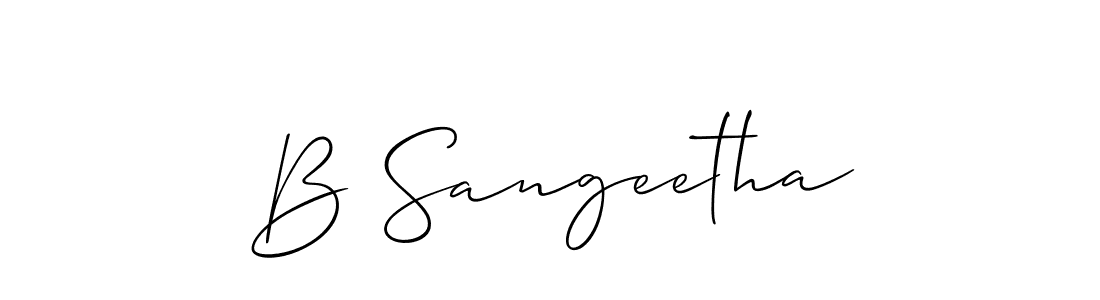 Also You can easily find your signature by using the search form. We will create B Sangeetha name handwritten signature images for you free of cost using Allison_Script sign style. B Sangeetha signature style 2 images and pictures png