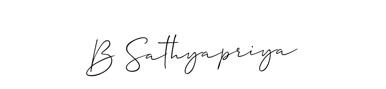 How to make B Sathyapriya name signature. Use Allison_Script style for creating short signs online. This is the latest handwritten sign. B Sathyapriya signature style 2 images and pictures png