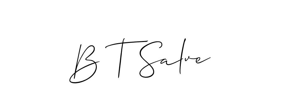 The best way (Allison_Script) to make a short signature is to pick only two or three words in your name. The name B T Salve include a total of six letters. For converting this name. B T Salve signature style 2 images and pictures png