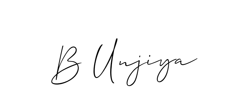 Make a short B Unjiya signature style. Manage your documents anywhere anytime using Allison_Script. Create and add eSignatures, submit forms, share and send files easily. B Unjiya signature style 2 images and pictures png