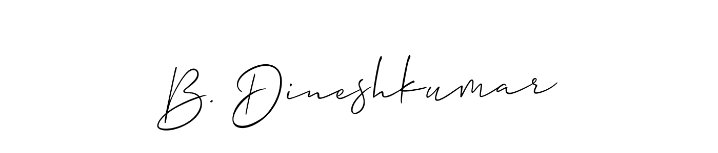 The best way (Allison_Script) to make a short signature is to pick only two or three words in your name. The name B. Dineshkumar include a total of six letters. For converting this name. B. Dineshkumar signature style 2 images and pictures png