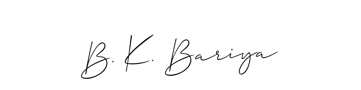 The best way (Allison_Script) to make a short signature is to pick only two or three words in your name. The name B. K. Bariya include a total of six letters. For converting this name. B. K. Bariya signature style 2 images and pictures png