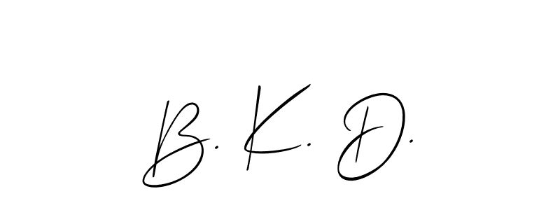 How to make B. K. D. name signature. Use Allison_Script style for creating short signs online. This is the latest handwritten sign. B. K. D. signature style 2 images and pictures png