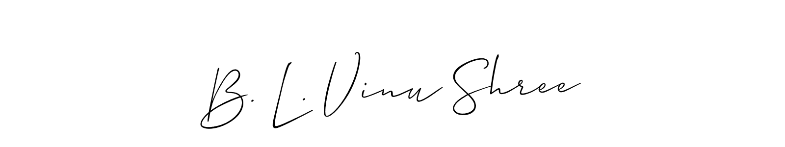 Similarly Allison_Script is the best handwritten signature design. Signature creator online .You can use it as an online autograph creator for name B. L. Vinu Shree. B. L. Vinu Shree signature style 2 images and pictures png