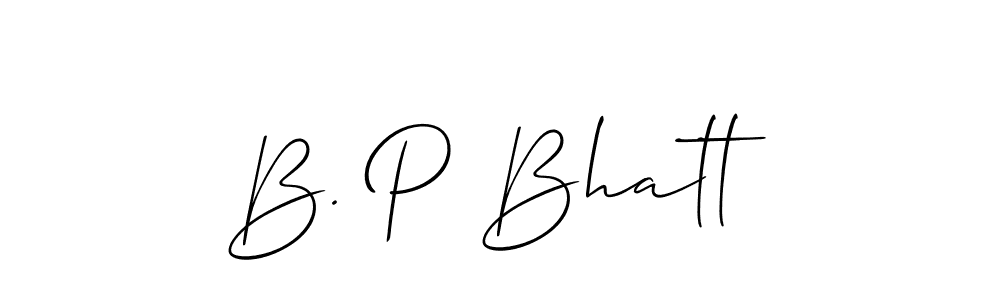 The best way (Allison_Script) to make a short signature is to pick only two or three words in your name. The name B. P Bhatt include a total of six letters. For converting this name. B. P Bhatt signature style 2 images and pictures png