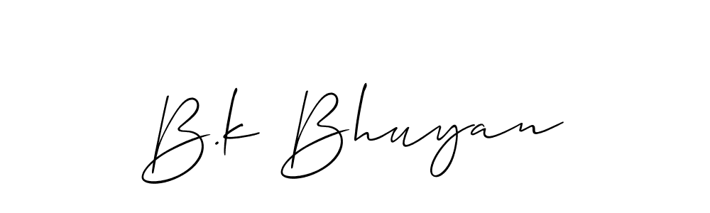 Create a beautiful signature design for name B.k Bhuyan. With this signature (Allison_Script) fonts, you can make a handwritten signature for free. B.k Bhuyan signature style 2 images and pictures png