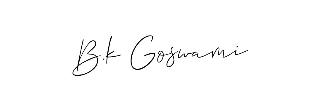 Design your own signature with our free online signature maker. With this signature software, you can create a handwritten (Allison_Script) signature for name B.k Goswami. B.k Goswami signature style 2 images and pictures png