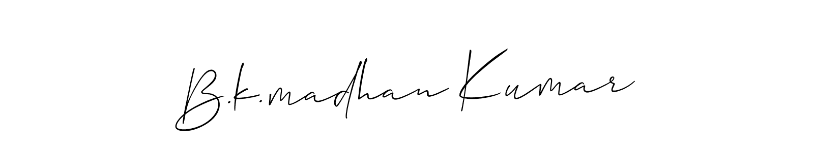 Allison_Script is a professional signature style that is perfect for those who want to add a touch of class to their signature. It is also a great choice for those who want to make their signature more unique. Get B.k.madhan Kumar name to fancy signature for free. B.k.madhan Kumar signature style 2 images and pictures png