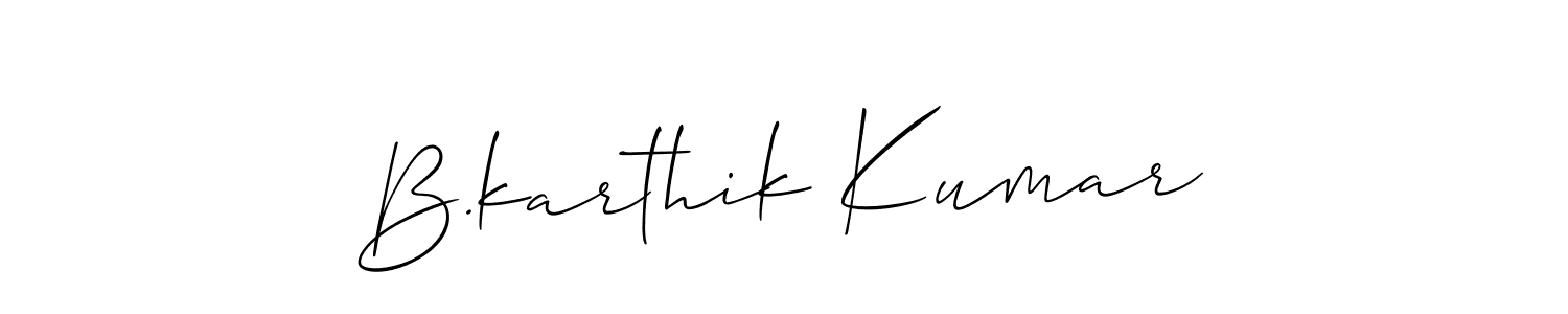 This is the best signature style for the B.karthik Kumar name. Also you like these signature font (Allison_Script). Mix name signature. B.karthik Kumar signature style 2 images and pictures png