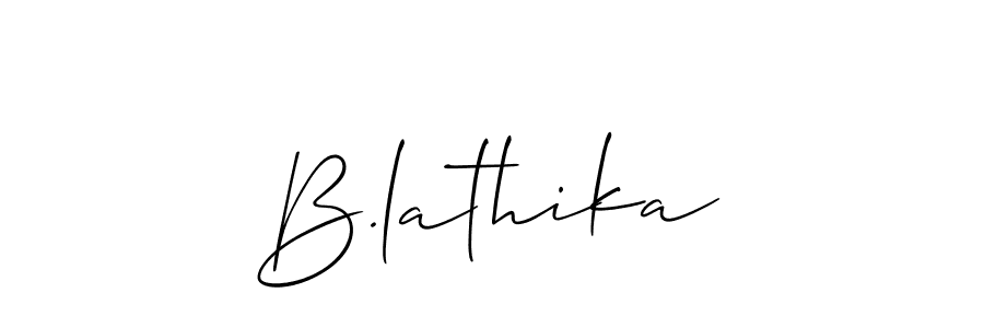 It looks lik you need a new signature style for name B.lathika. Design unique handwritten (Allison_Script) signature with our free signature maker in just a few clicks. B.lathika signature style 2 images and pictures png