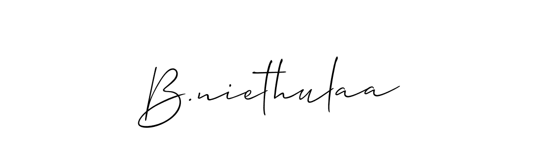 The best way (Allison_Script) to make a short signature is to pick only two or three words in your name. The name B.niethulaa include a total of six letters. For converting this name. B.niethulaa signature style 2 images and pictures png