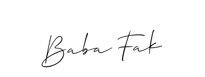 The best way (Allison_Script) to make a short signature is to pick only two or three words in your name. The name Baba Fak include a total of six letters. For converting this name. Baba Fak signature style 2 images and pictures png