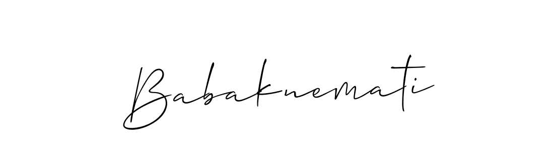 Use a signature maker to create a handwritten signature online. With this signature software, you can design (Allison_Script) your own signature for name Babaknemati. Babaknemati signature style 2 images and pictures png