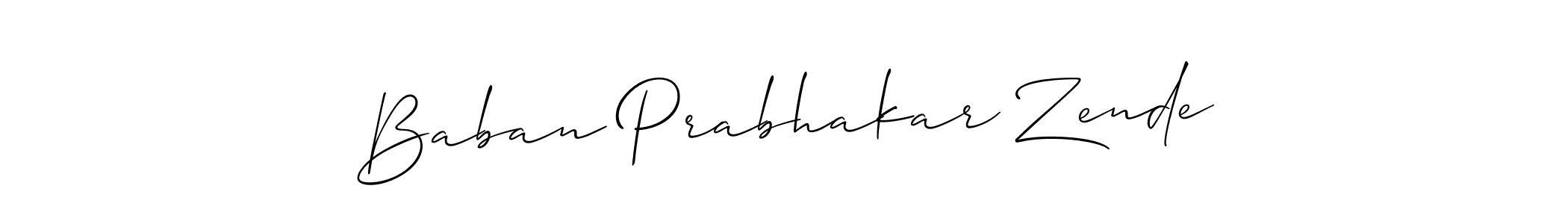 The best way (Allison_Script) to make a short signature is to pick only two or three words in your name. The name Baban Prabhakar Zende include a total of six letters. For converting this name. Baban Prabhakar Zende signature style 2 images and pictures png