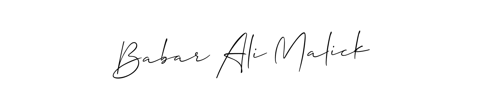 Allison_Script is a professional signature style that is perfect for those who want to add a touch of class to their signature. It is also a great choice for those who want to make their signature more unique. Get Babar Ali Malick name to fancy signature for free. Babar Ali Malick signature style 2 images and pictures png