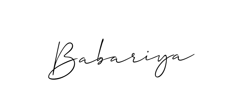 Use a signature maker to create a handwritten signature online. With this signature software, you can design (Allison_Script) your own signature for name Babariya. Babariya signature style 2 images and pictures png