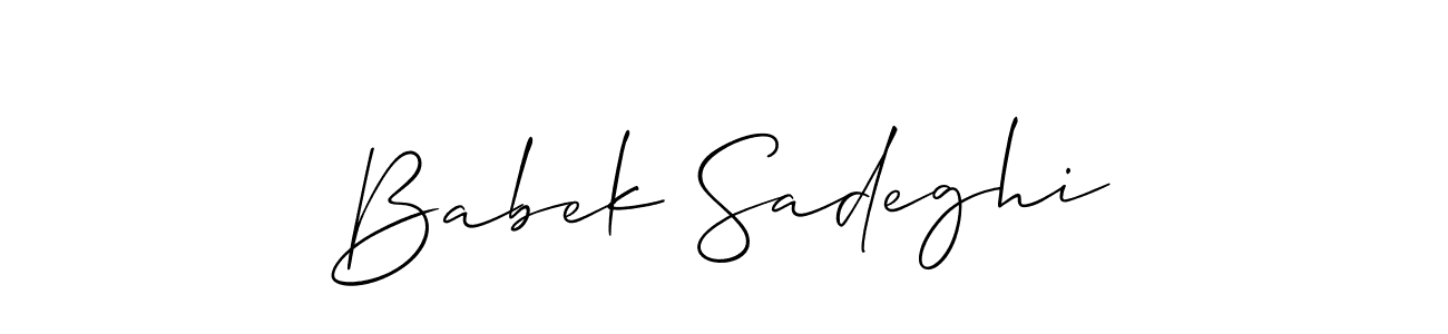 It looks lik you need a new signature style for name Babek Sadeghi. Design unique handwritten (Allison_Script) signature with our free signature maker in just a few clicks. Babek Sadeghi signature style 2 images and pictures png