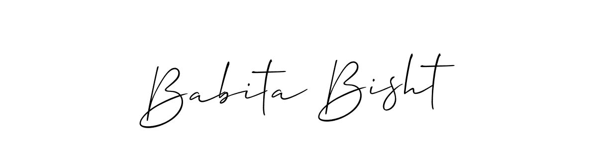 The best way (Allison_Script) to make a short signature is to pick only two or three words in your name. The name Babita Bisht include a total of six letters. For converting this name. Babita Bisht signature style 2 images and pictures png